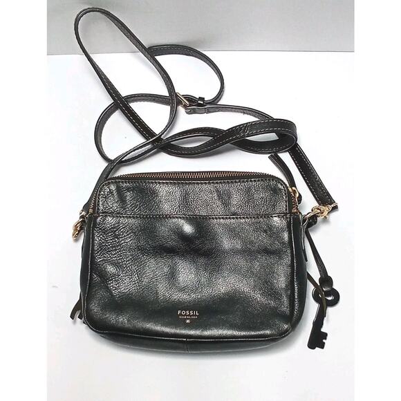 Fossil Fringe Leather Purse Double Zippers Interior Pockets Shoulder Strap - Picture 2 of 5